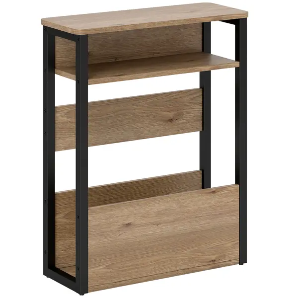 HOMCOM Măsuță Living Stil Industrial cu 2 Rafturi, Lemn și Metal, 46x18x58,5 cm, Nuc Închis | Aosom Romania