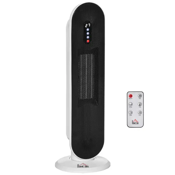 HOMCOM Mini Termoventilator Electric Oscilant cu 2 Moduri cu Telecomandă, Alb și Negru | Aosom Romania