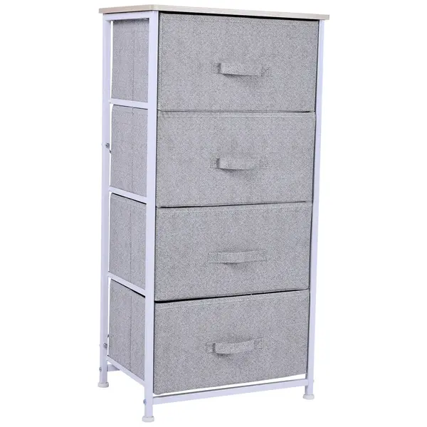 Homcom Mobila Container cu 4 Sertare din Lin Panou Sasiu in Otel Vopsea Praf Raft Superior in MDF Max:25 kg 45x30x92cm