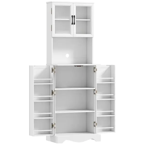 HOMCOM Mobilă de Depozitare pentru Bucătărie cu 2 Dulapuri și 8 Rafturi, din Lemn și Acrilic, 60x39.5x179.6 cm, Alb | Aosom Romania