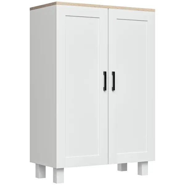 HOMCOM Mobilier Auxiliar Modern cu 2 Uși Raft Reglabil și Bază Înălțată pentru Living Bucătărie Sufragerie 60x30x90 cm Alb | Aosom Romania