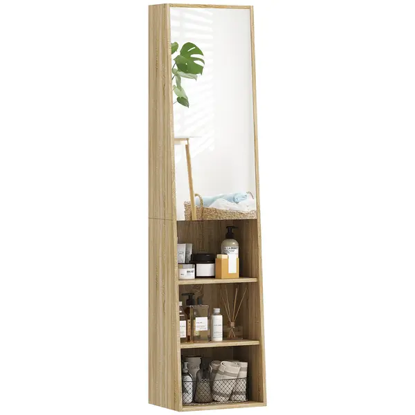 HOMCOM Mobilier baie coloană trapezoidal cu ușă oglindă, raft 6 nivele, 40 x 30 x 165 cm | Aosom Romania
