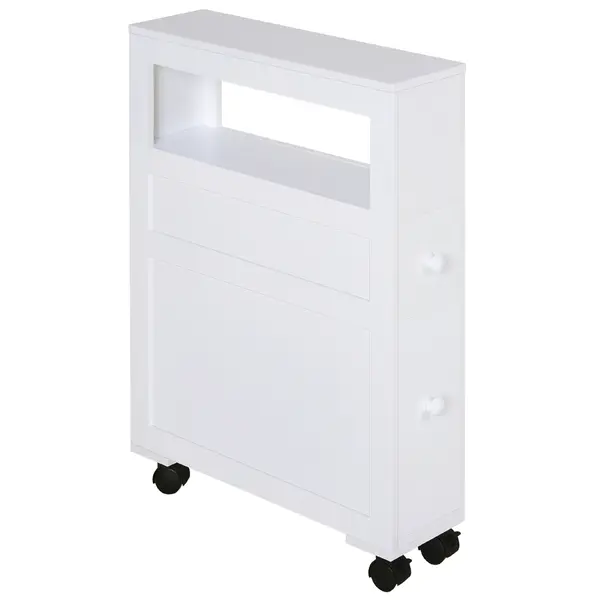 HOMCOM Mobilier Baie din Lemn, Rafturi și 2 Sertare, 16x52x66 cm, Design Modern, Alb | Aosom Romania