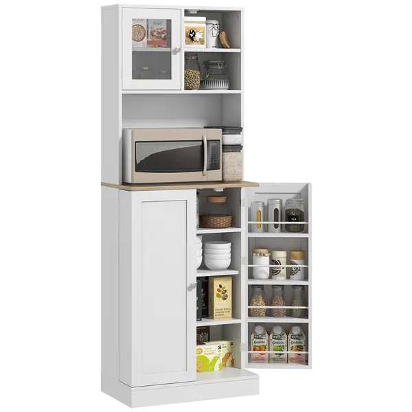 HOMCOM Mobilier Bufet Bucătărie pentru Cuptor cu Microunde cu Rafturi și Suport Condimente Alb | Aosom Romania