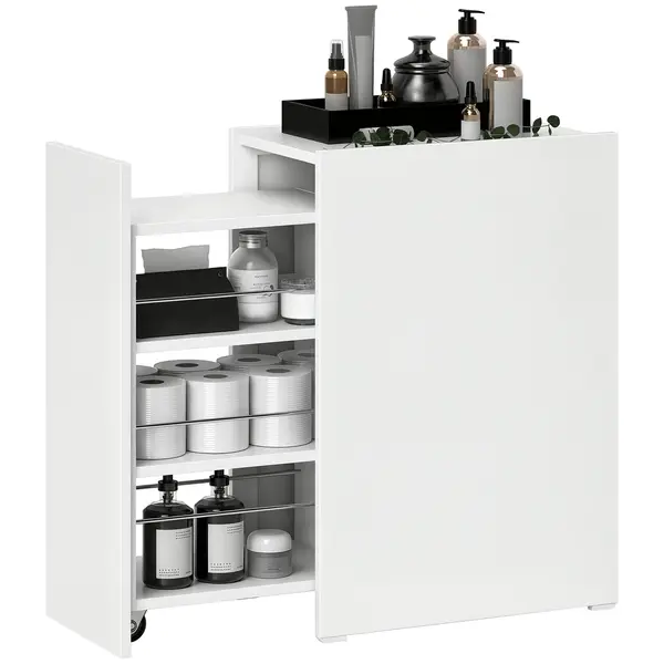 HOMCOM Mobilier de baie compact și îngust cu sertar pe role, 3 compartimente, 47 x 30 x 66,5 cm, alb | Aosom Romania
