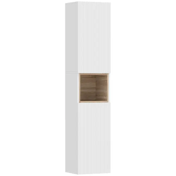 HOMCOM Mobilier de Baie cu 2 Uși, Rafturi Reglabile și Spațiu Deschis, Lemn, 30x24x140 cm, Alb | Aosom Romania