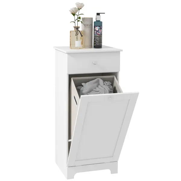 HOMCOM Mobilier de baie cu coș pentru rufe, mobilier de depozitare cu sertar - 40L x 40l x 90,5Î cm - alb | Aosom Romania