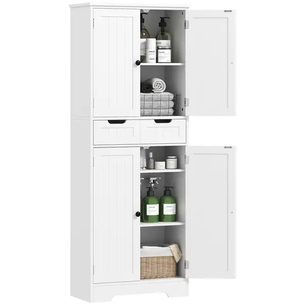 HOMCOM Mobilier de baie cu sertar, dulap cu uși, raft reglabil, 60 x 30 x 160 cm, alb | Aosom Romania