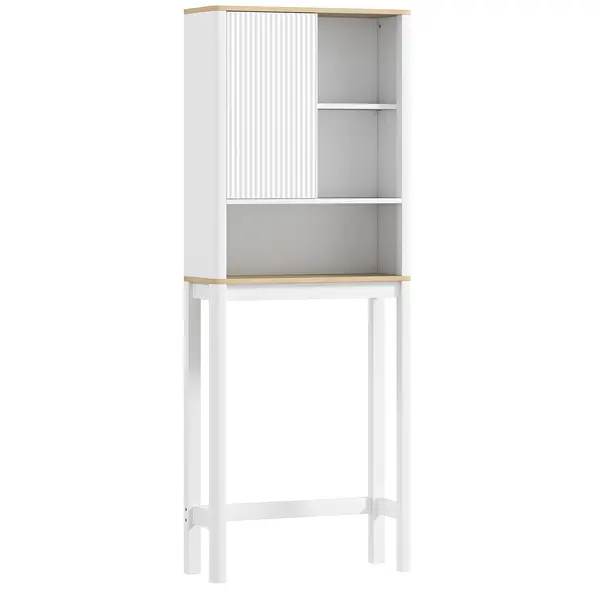 HOMCOM Mobilier de depozitare deasupra toaletei cu ușă canelată, compartimente, poliță reglabilă, 65x25x170cm, alb | Aosom Romania