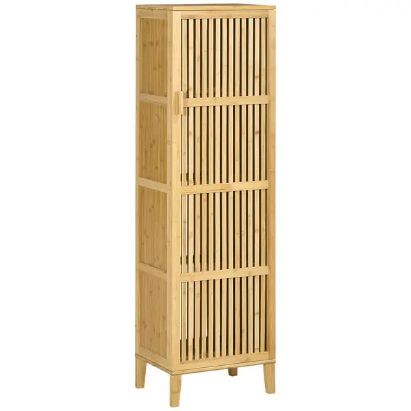 HOMCOM Mobilier de depozitare din bambus cu rafturi și ușă cu design cu lamele pentru baie, dormitor, salon 40 x 30 x 140 cm | Aosom Romania
