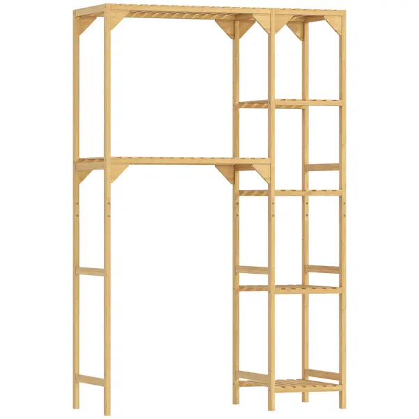 HOMCOM Mobilier deasupra mașinii de spălat din bambus cu 7 rafturi reversibile, spațiu economisitor, pentru depozitare și organizare, pentru baie și spălătorie, 100x40x157 cm, culoare lemn | Aosom Romania