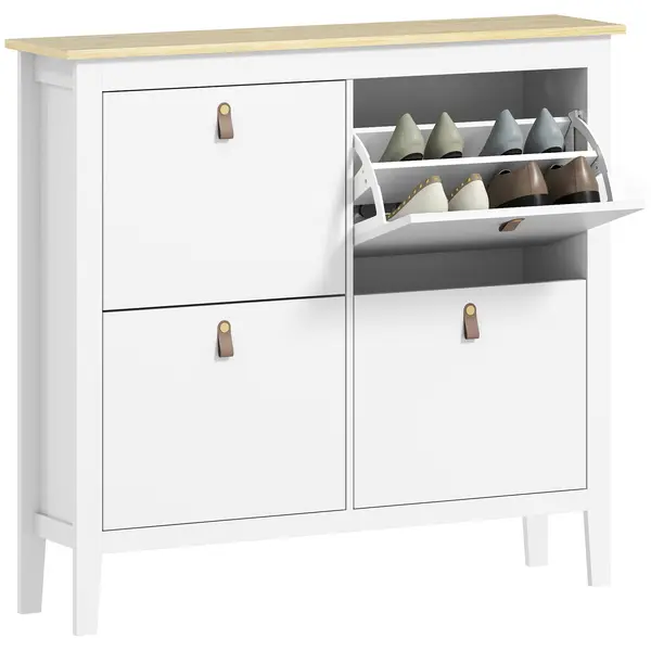 HOMCOM Mobilier pantofi 20 perechi cu 4 sertare, uși rabatabile, rafturi demontabile și reglabile, alb | Aosom Romania