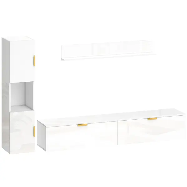 HOMCOM Mobilier TV suspendat cu uși rabatabile Centru entertainment Raft de perete Dulap 180 cm Alb lucios | Aosom Romania