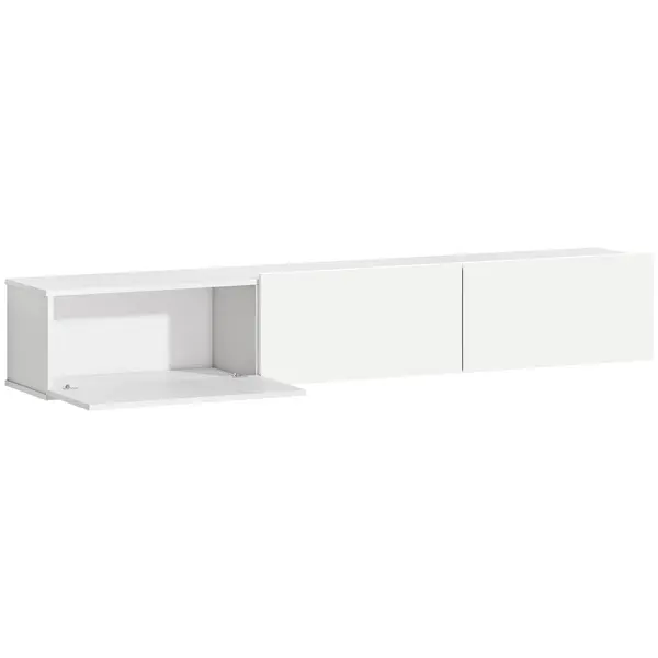 HOMCOM Mobilier TV Suspendat, Suport TV până la 82" cu 3 Dulapuri cu Uși Rabatabile Soft Close, Dulap pentru Televizor pentru Living, Dormitor și Salon, 180x31.5x29.8 cm, Alb Lucios | Aosom Romania