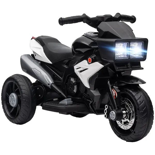 HOMCOM Motocicletă electrică pentru copii 3-5 ani (max. 25 kg) cu 3 roți, Lumini și sunete, Baterie 6V, Negru, 86x42x52cm | Aosom Romania
