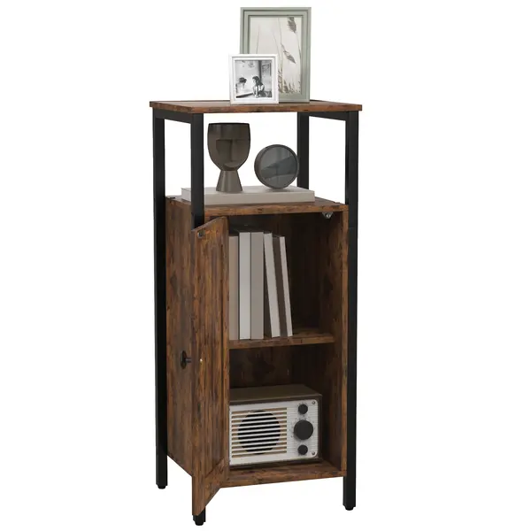 HOMCOM Noptieră în Stil Industrial cu 2 Rafturi Deschise și Raft Interior Reglabil pe 3 Nivele, 34x30x80 cm, Maro Rustic | Aosom Romania
