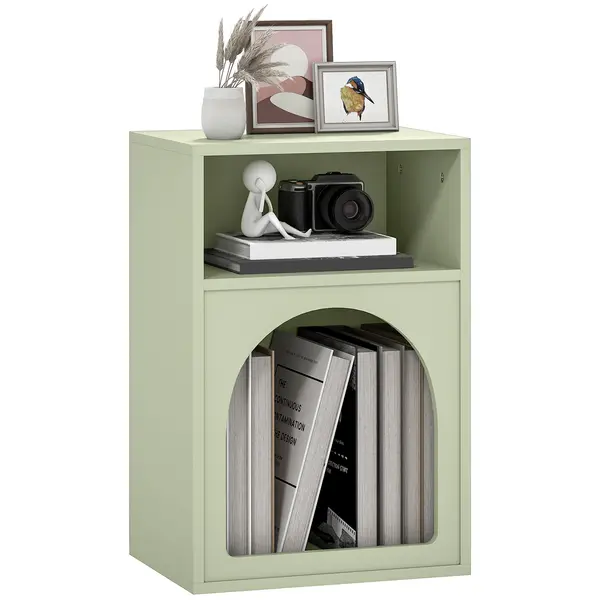 HOMCOM Noptieră Subțire cu 2 Compartimente Deschise, Design în Formă de Arc 40x30x60 cm Verde | Aosom Romania