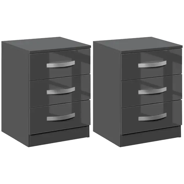 HOMCOM Noptiere, 2 Piese cu 3 Sertare, pentru dormitor si sufragerie Elegant si Modern, 40x36x56cm, Gri | Aosom Romania