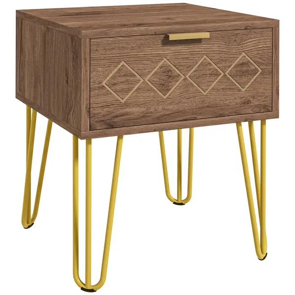 HOMCOM Noptiere Moderne Set 2 Bucati din PAL si Otel cu Sertar, 39.5x41x49 cm, Maro | Aosom Romania