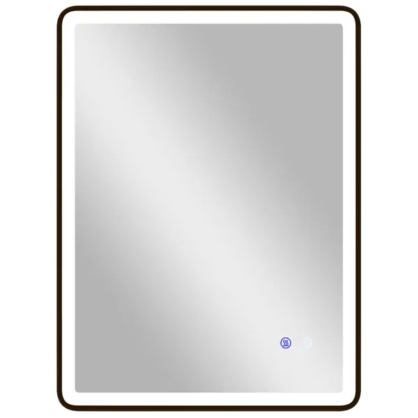HOMCOM Oglindă baie LED Anti-aburire Oglindă machiaj dimabilă cu iluminare 80 x 60 cm Ramă neagră | Aosom Romania