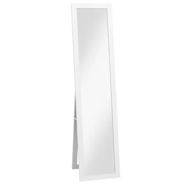 HOMCOM Oglindă cu Ramă din MDF, Picioare și Cârlige pentru Utilizare pe Podea sau pe Perete, 37x40x155 cm, Alb | Aosom Romania