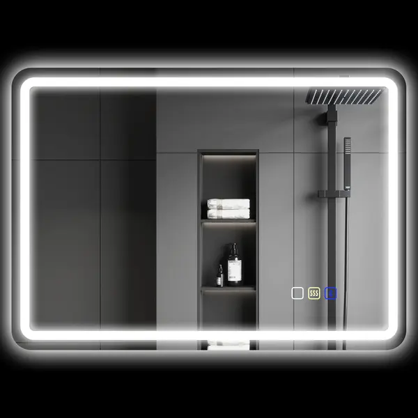 HOMCOM Oglinda de baie cu iluminare LED, pad anti-întunecare, 3 culori reglabile, culoare argintie | Aosom Romania