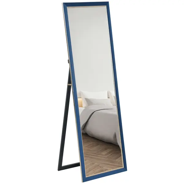 HOMCOM Oglindă de Corp Intreg 150x50 cm cu Cadru din Catifea și Suport pentru Salon Dormitor Albastru | Aosom Romania