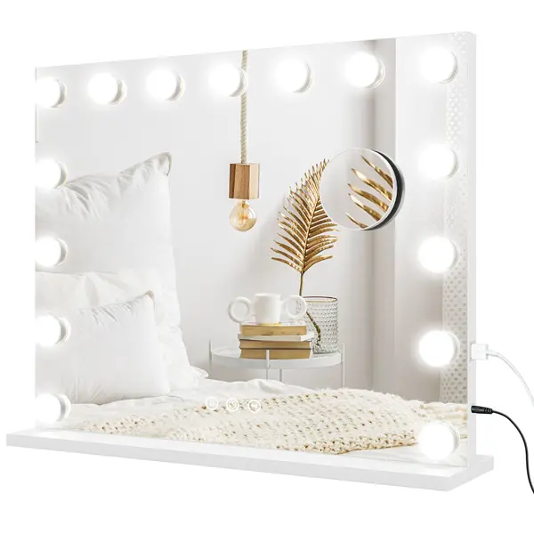 HOMCOM Oglindă de Machiaj cu LED-uri, 3 moduri de lumină, dimabilă, control tactil, USB, 58x48cm, Alb | Aosom Romania