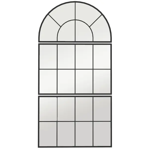 HOMCOM Oglindă de Perete Arcuită în Formă de Fereastră pentru Hol și Sufragerie cu 3 Agățători, 76x43 cm, Negru | Aosom Romania