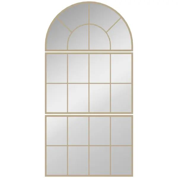 HOMCOM Oglindă de perete arcuită oglindă de perete în formă de fereastră set de 3 piese cadru din metal 76 x 150 cm auriu | Aosom Romania