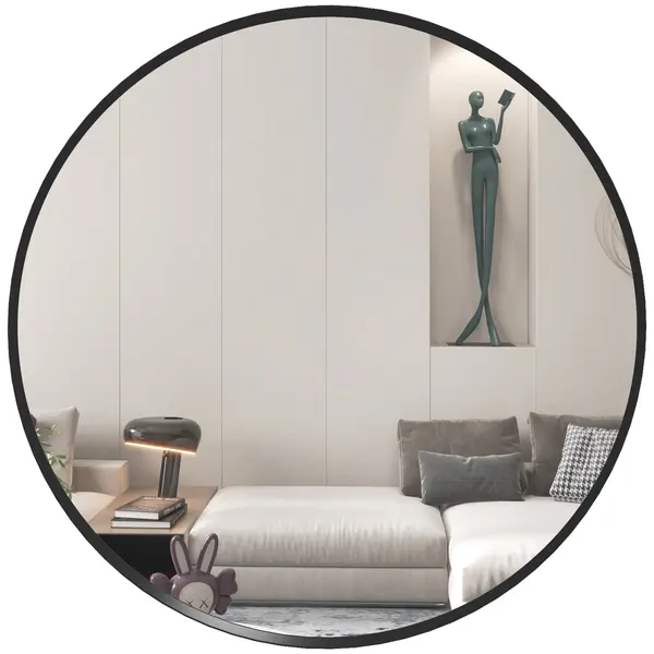 HOMCOM Oglindă de perete, design modern, Φ61 cm, Negru | Aosom Romania