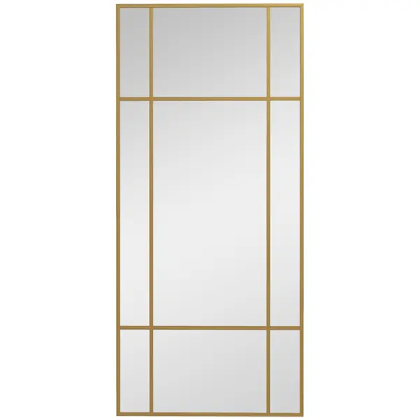 HOMCOM Oglindă de Perete Dreptunghiulară, Oglindă Tip Fereastră cu Cadru Metalic, Oglindă Decorativă Suspendată, 110x2x50 cm, Auriu | Aosom Romania