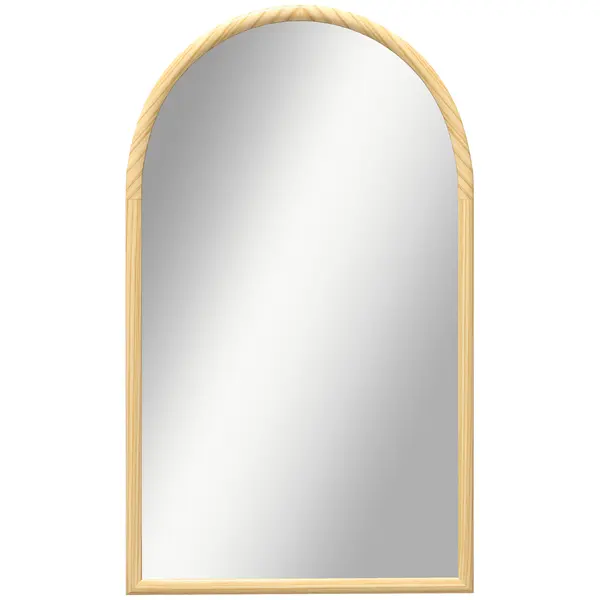 HOMCOM Oglindă de perete în arc, 110 x 65 cm Ramă din lemn, Oglindă arcuită pentru living, dormitor, hol, lemn natural | Aosom Romania