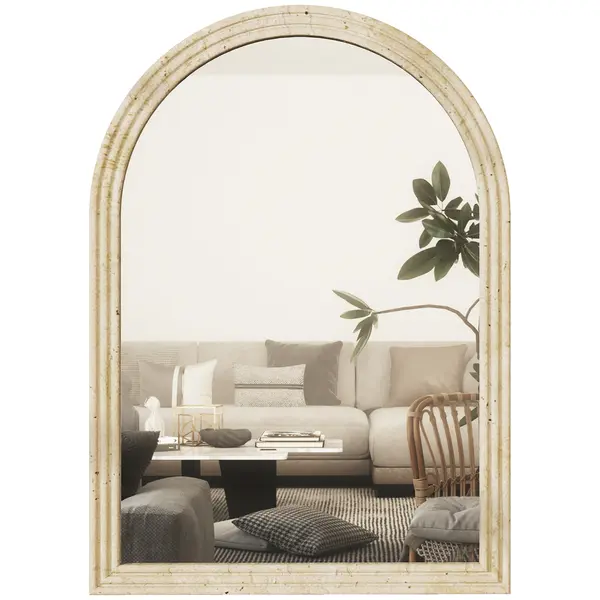 HOMCOM Oglindă de Perete în Formă de Arc cu Margine Canelată 60x2x90 cm Bej | Aosom Romania
