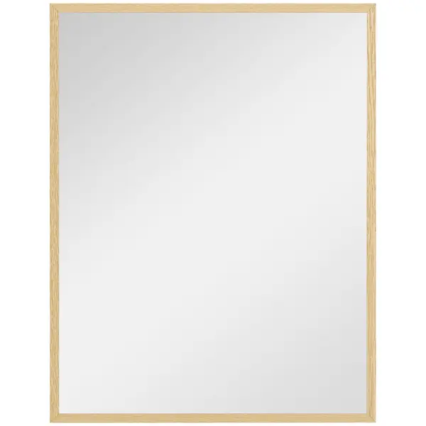 HOMCOM Oglindă de perete rectangulară 90 x 70 cm, cadru din lemn, ideală pentru baie, sufragerie sau dormitor, naturală | Aosom Romania