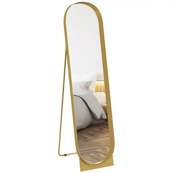 HOMCOM Oglindă de Podea Autoportantă din Metal 40x150 cm Auriu | Aosom Romania