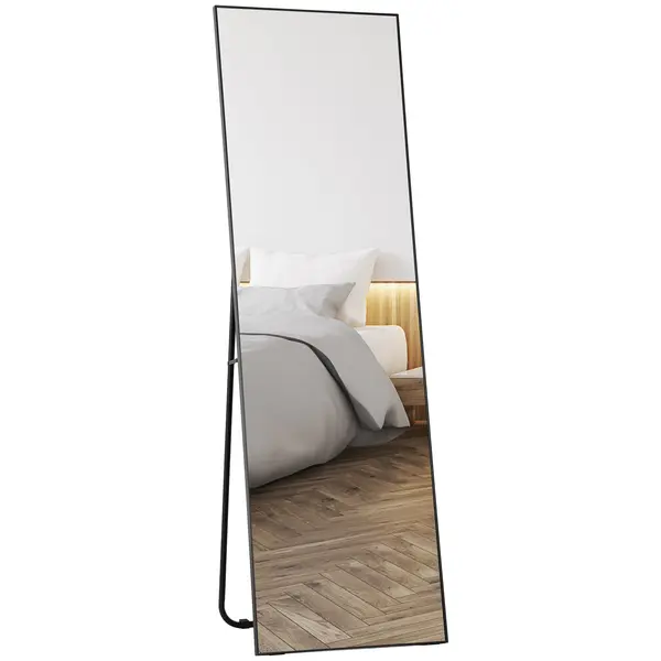 HOMCOM Oglindă de Podea Corp Întreg Autoportantă sau de Perete 50x160 cm Neagră | Aosom Romania