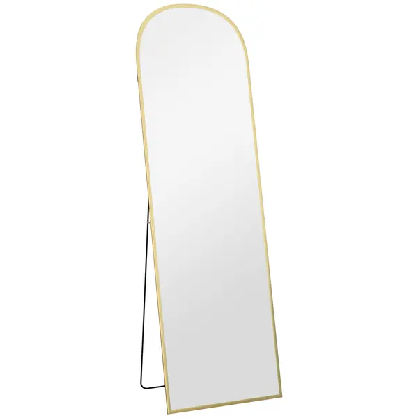 HOMCOM Oglindă de Podea și Perete cu Suport Pliabil, 50x161.5cm, Auriu | Aosom Romania