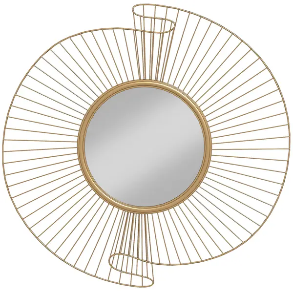 HOMCOM Oglindă Decorativă de Perete Rotundă, Design Modern cu Benzi Metalice și Ramă Plisată, Pentru Sufragerie, Dormitor și Hol, 60x60 cm, Auriu | Aosom Romania