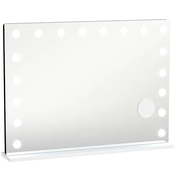 HOMCOM Oglindă Hollywood pentru machiaj cu 18 lămpi LED reglabile, 3 culori, lumină RGB, difuzor Bluetooth, mărire 10x Alb | Aosom Romania
