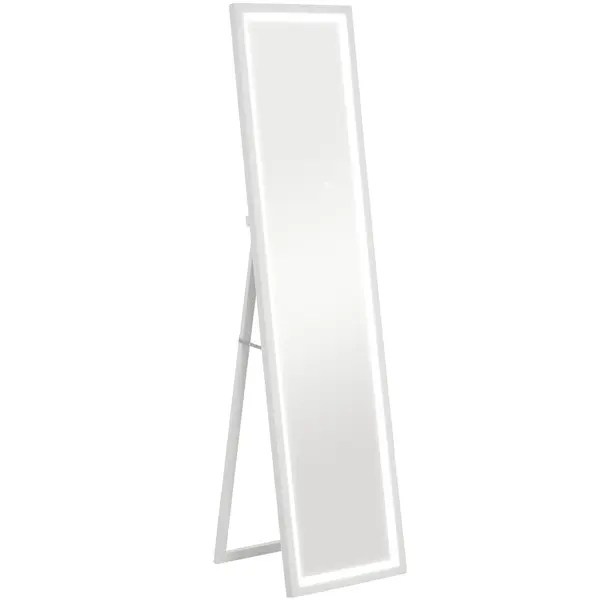 HOMCOM Oglindă Iluminată cu Lumini LED Reglabile și Buton Tactil, din Sticlă și MDF, 40x5x160 cm, Alb | Aosom Romania