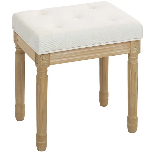 HOMCOM Otoman cu aspect de in, Bancă tapițată, Taburet pentru picioare cu șezut capitonat, Picioare din lemn, 42 x 32 x 46,5 cm, Bej | Aosom Romania
