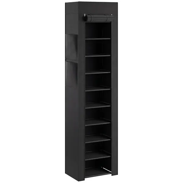 HOMCOM Pantofar 10 Etajere, Cover Antipraf, 20 Perechi, 45 x 30 x 175 cm, Negru | Aosom Romania
