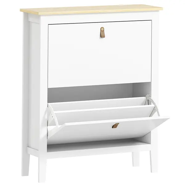 HOMCOM Pantofar cu 2 Sertare Rabatabile pentru 14 Perechi de Pantofi și Rafturi Reglabile, 80x24x95.5 cm, Alb | Aosom Romania