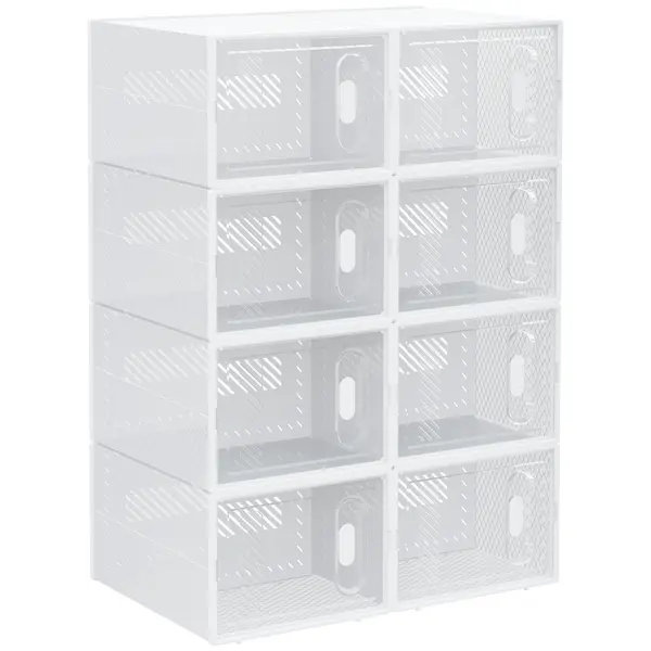 HOMCOM Pantofar Modular cu 8 Cuburi de Depozitare și Uși Magnetice, Cuburi din PP, 25x35x19 cm, Alb și Transparent | Aosom Romania