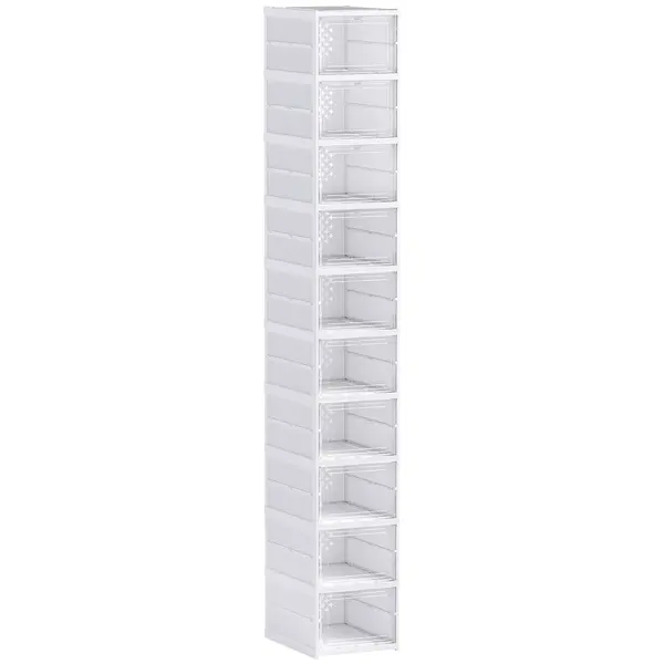 HOMCOM Pantofar Pliabil Slim, Modular, cu 10 Cutii pentru Pantofi, Economisire Spațiu, Fără Montaj, Alb | Aosom Romania
