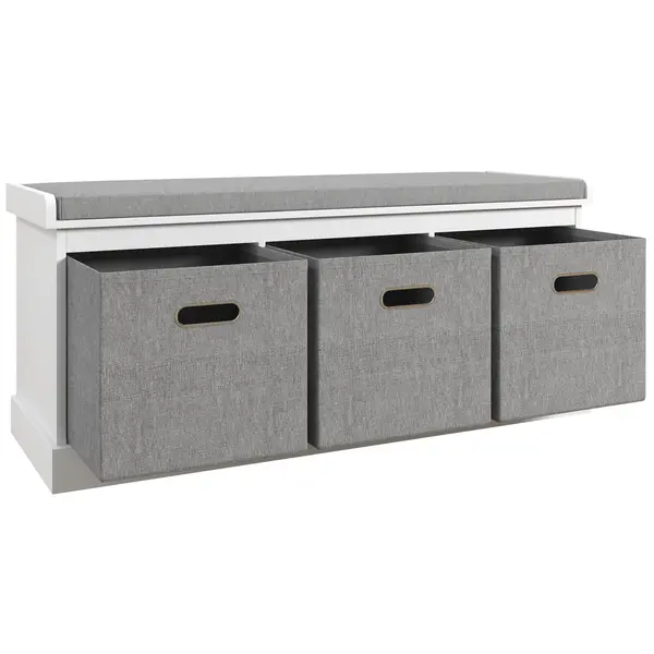 HOMCOM Pantofar tip Băncuţă cu 3 Sertare și Şezut din Lemn, 105x35x47 cm, Alb | Aosom Romania