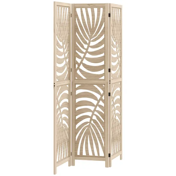 HOMCOM Paravan cu 3 Panouri, Separator Pliabil cu Design Frunze pentru Interior, Finisaj Natural | Aosom Romania