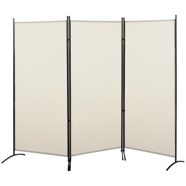 HOMCOM Paravan Decorativ Interior, 3 Panouri, Metal și Poliester, 253x50x182cm, Bej | Aosom Romania