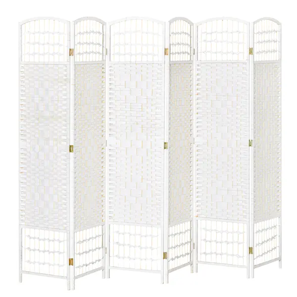 HOMCOM, Paravan interior, 6 panouri pliabile, 242L x 170H cm, lemn de plop, bambus, fibre de hârtie împletită, alb pai | Aosom Romania